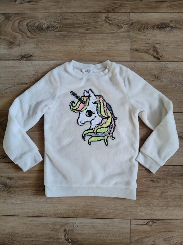 H&M - ciepła bluza - cekiny - unicorn - 122 - 128 cm